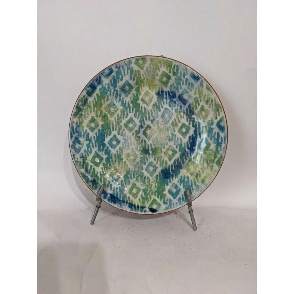 Pier 1 Monteo‎ Salad plate Blue Green Geometric Diamonds Terracotta 8.5